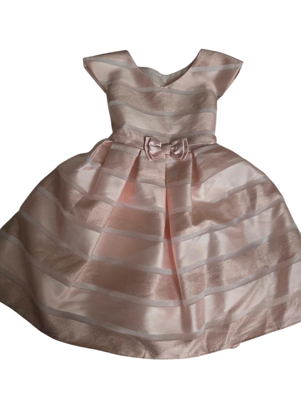 Jona Michelle Pale Pink Satin Stripe Party Dress with Bow